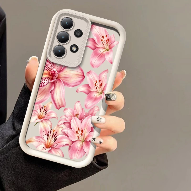 Cute Pink Lily Flowers Phone Case For Samsung Galaxy A53 A33 A23 A52S A32 A22 A12 A11 A13 A31 A73 A72 Shockproof Soft Cases Capa