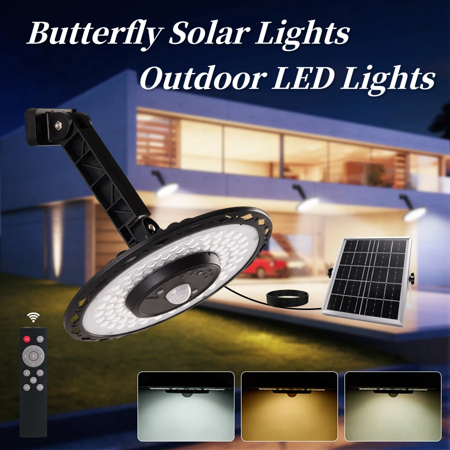 Solar Light Outdoor Courtyard Garage Garden Lighting Solar Pendant Light Remote Control Waterproof Dimming 3 Colors Lamp