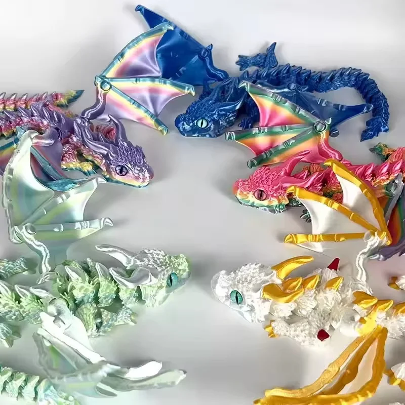 3D Printed Art Deco Winged Dragon Figurine Movable Joints Home Decoration Tabletop Animal Sculpture With Eyes