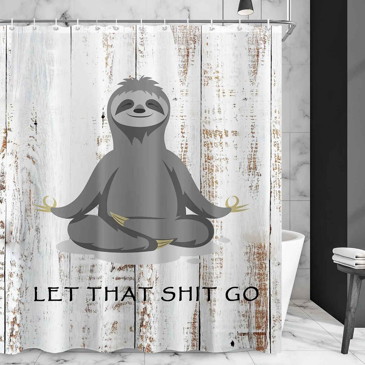 Funny Cute Yoga Shower Curtain Sets for Bathroom Fun Animal Inspirational Quotes Shower Curtain Rustic Motivational Bathtub