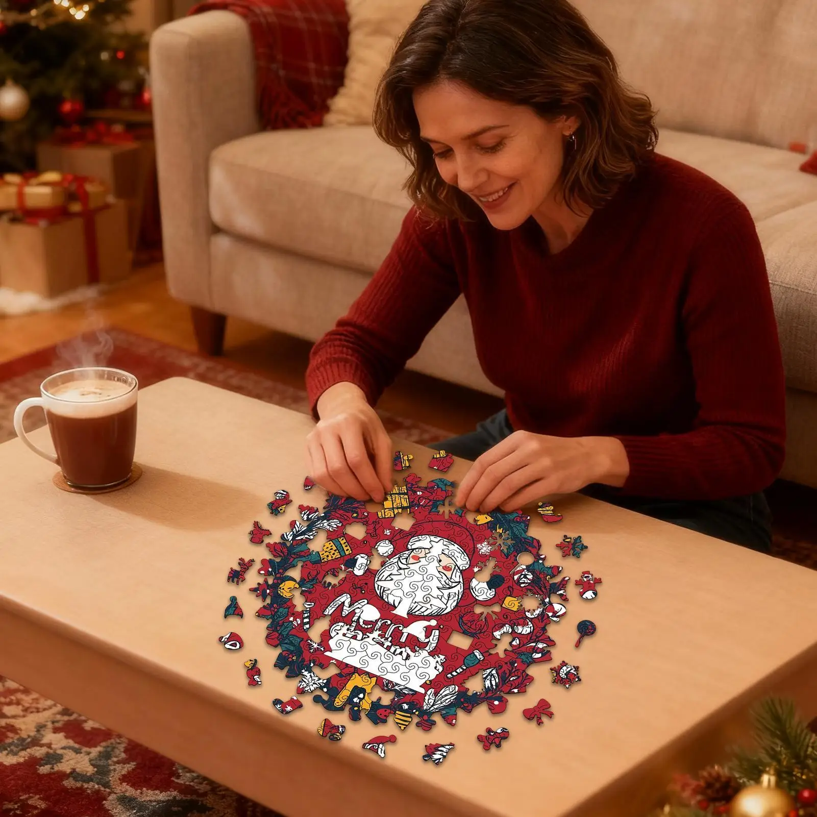 طفل الألغاز عيد الميلاد تحت عنوان إكليل تصميم عطلة الخشب بازل قطع للنساء بنين بنات الشباب المراهقين الزوج الابن ابنة #5