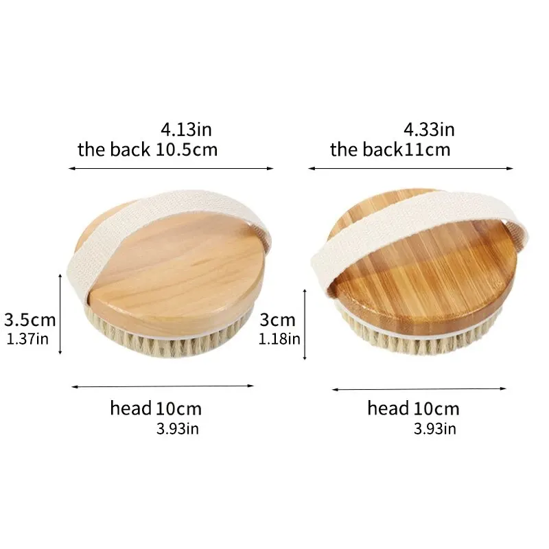 Hog Bristle Bath Brush Massage Back Rub Hand Held Nylon Soft Hair Shower Dry Brush Wooden Round Bath Scrubber