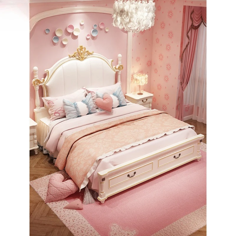 Solid wood American style master bedroom modern princess bed girl simple European style room furniture set combination