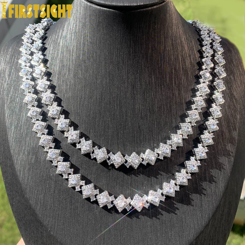 

2024 New Iced Out Bling CZ Charm Necklace Silver Color Cubic Zirconia Tennis Chain For Women Men Hip hop Jewelry