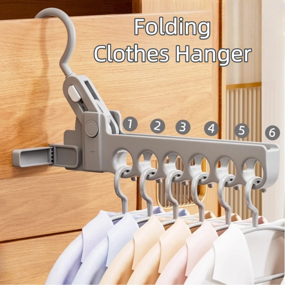 New 6 Hole Clothes Hanger Foldable Space Saving Clothing Organizer Plastic Lightweight Jacket Drying Rack for Outdoor Travel