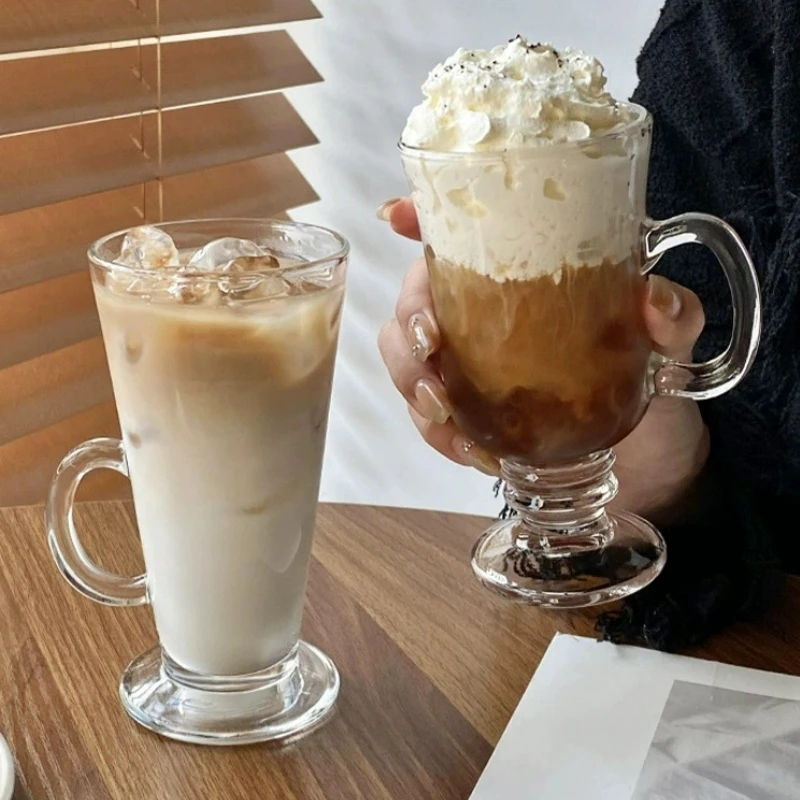 Irish Style Coffee Cups Creative Latte Cup Dessert Juice Glass With Handle Transparent Handle Milkshake Glasses Restaurant Tool