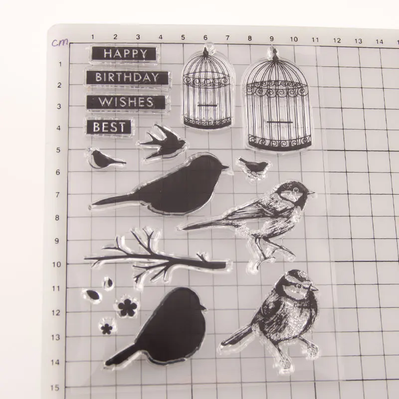 Transparent Silicone Stamps, Cute Birds Cages Rubber Clear Stamp Seal for Card Making Decor Scrapbooking Craft Supplies T1539