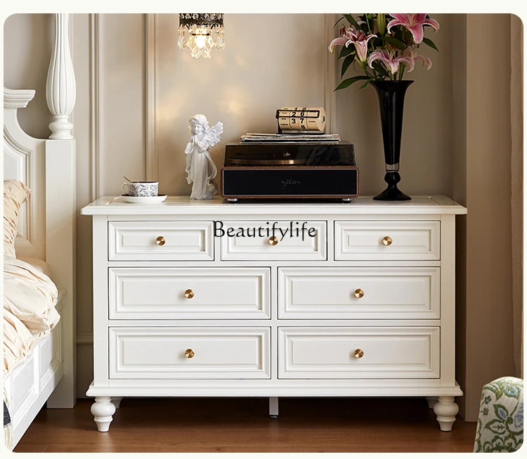 American-Style Solid Wood 7-Drawer Cabinet French Entry Lux Logs against the Wall Storage Cabinet