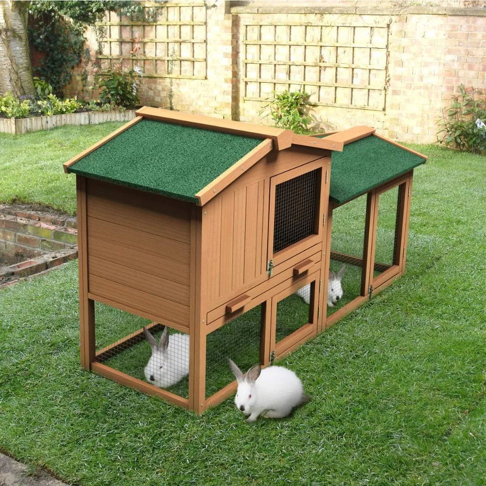 58‘’ Wooden Hen House Outdoor Backyard Garden Bunny Rabbit Hutch with Ventilation Door, Removable Tray & Ramp Chicken Coop