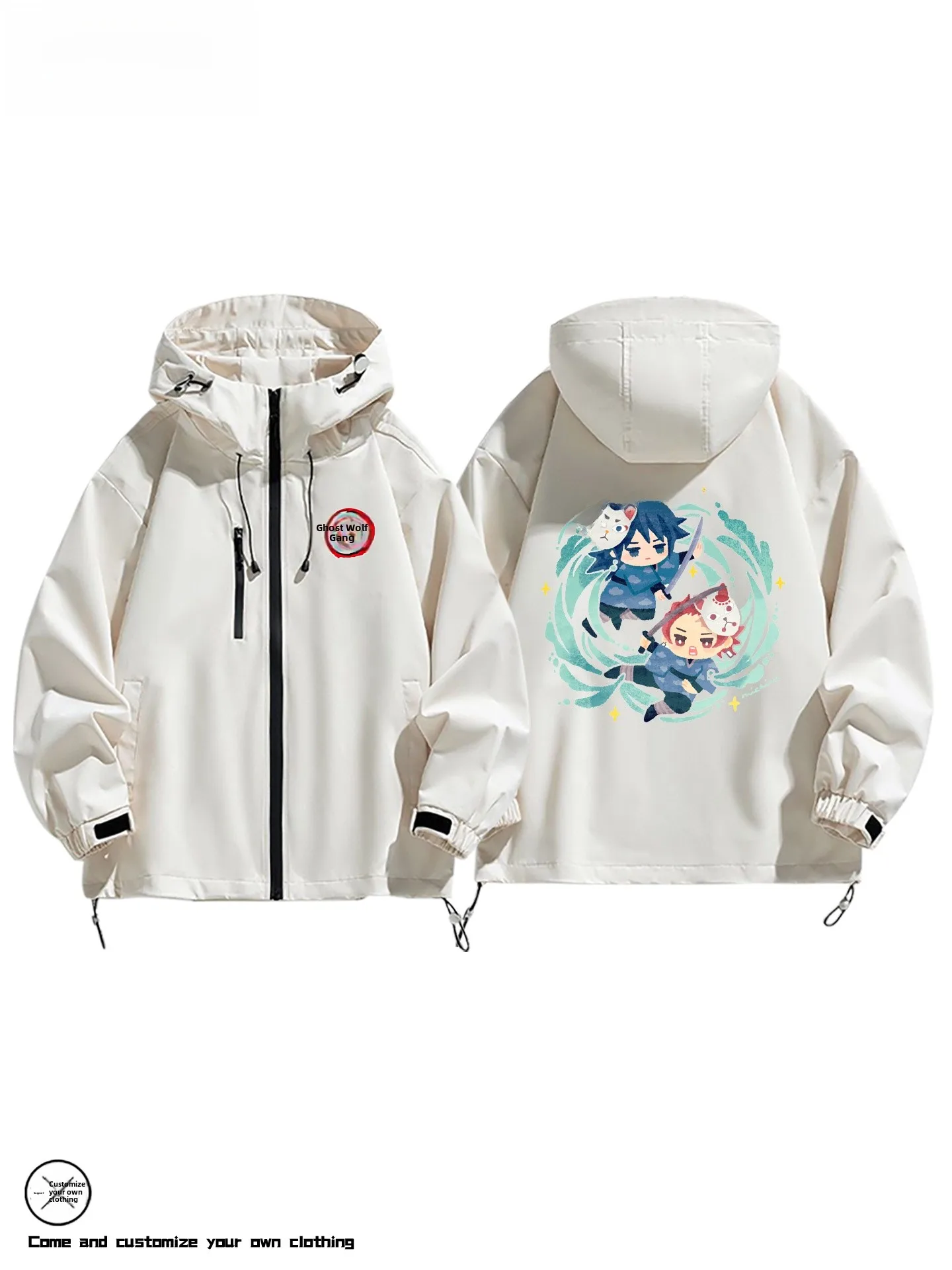 شبح القاتل الكرتون Q نسخة Jaet الرجال ربيع الخريف سستة مزين يندبروف ملابس خارجية عادية مقنعين Jaet #2