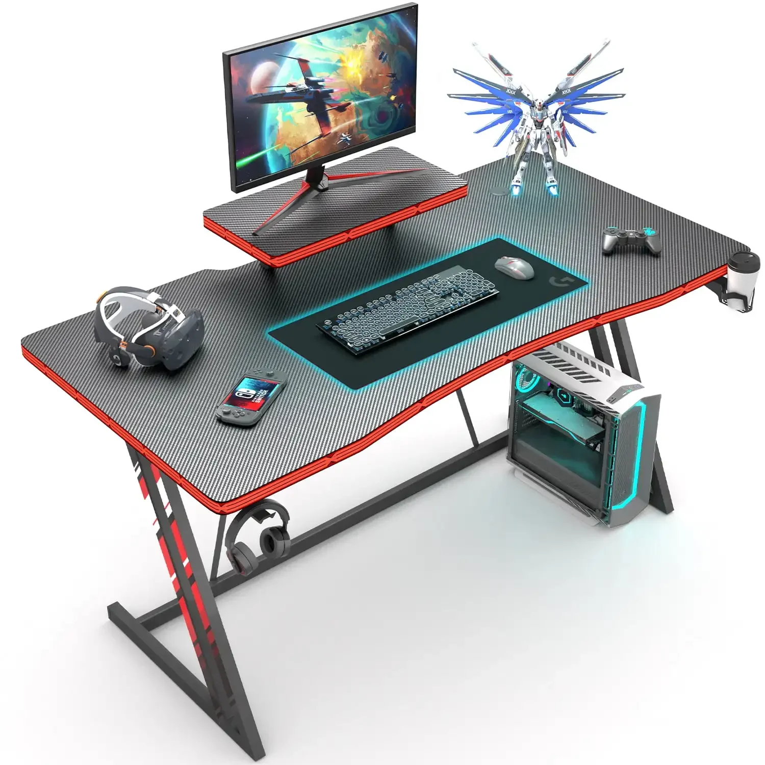 

47 inch Gaming Desk Computer Desk with Monitor Stand and Cup Holder, Black