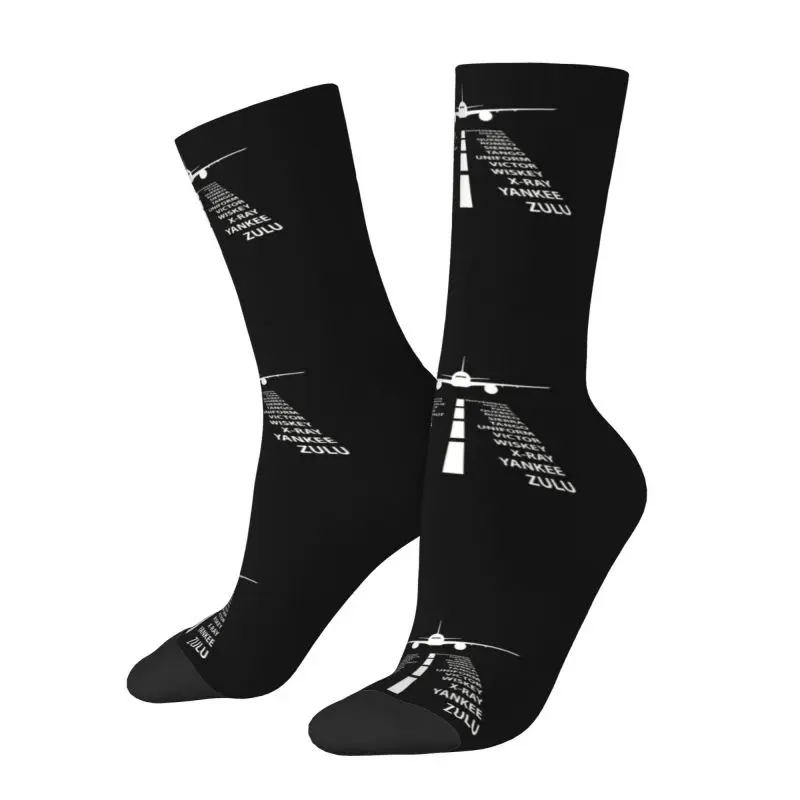 Custom Fashion Phonetic Alphabet Pilot Airplane Socks Women Men Warm 3D Printed Aviation Plane Fighter Basketball Sports Socks