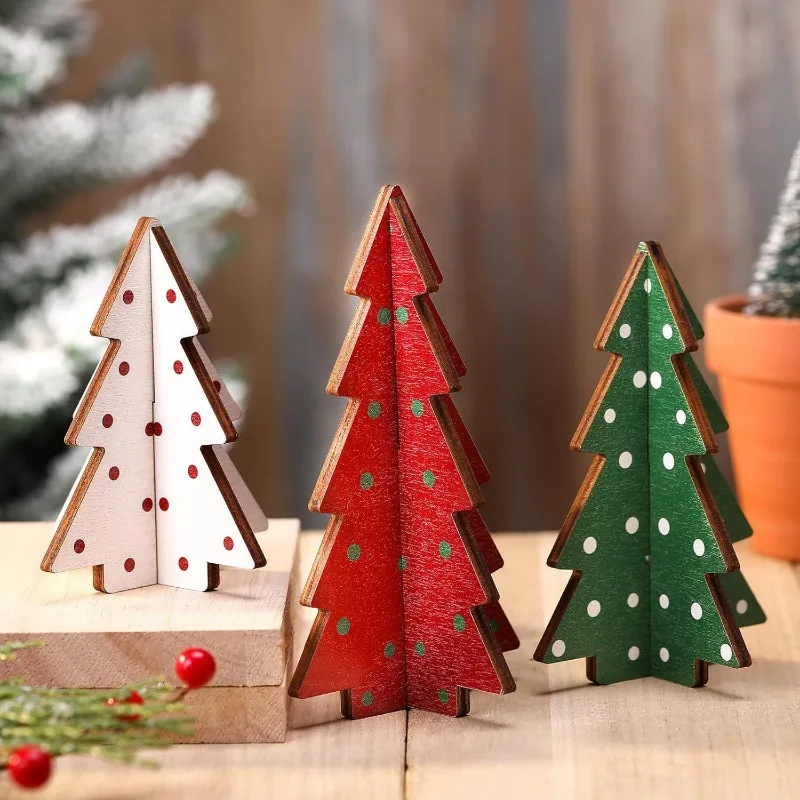 Natural Log Craft Xmas Tree Ornament Scene Decor for Holiday Party Nordic-style Wooden Craftwork for Home Christmas Decoration