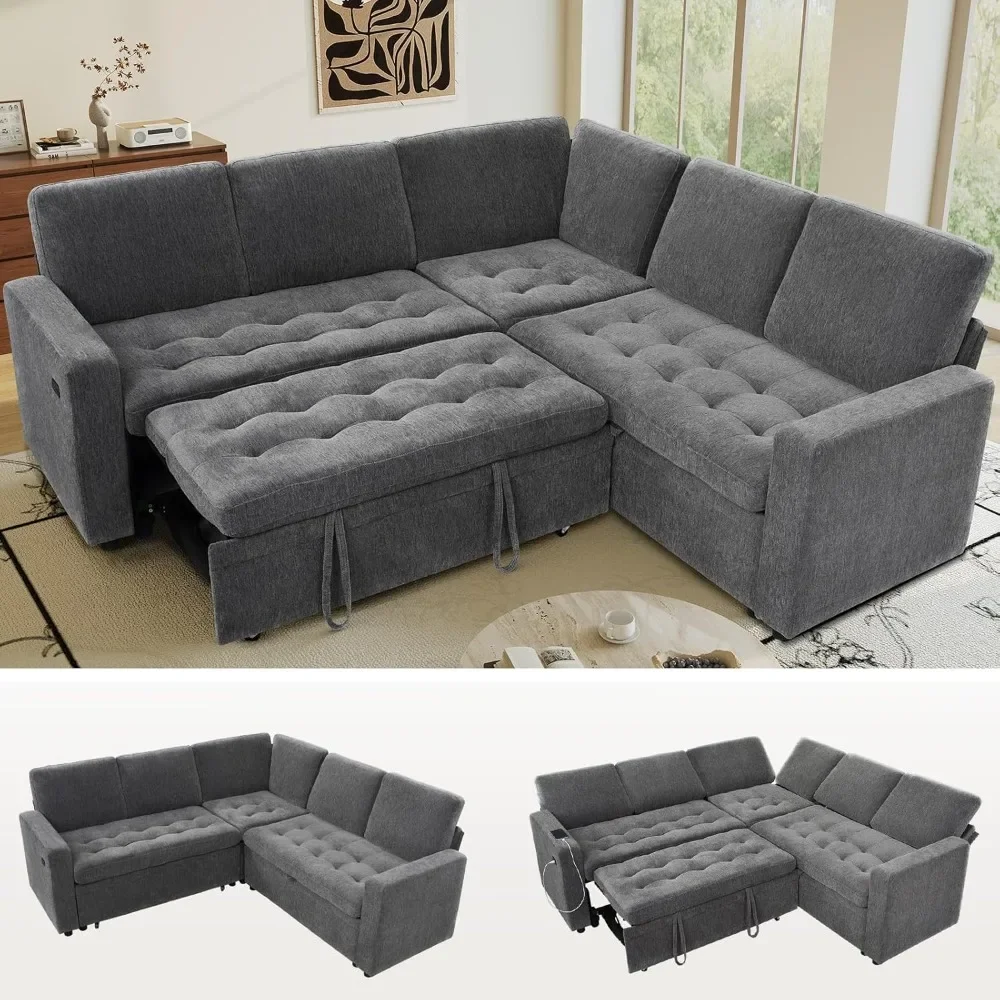 

L Shaped 5 Seat Modular Sectional Sofa with USB Ports/Adjustable Backrest/Storage Seats, Tool-Free Assembly, Chenille Couch