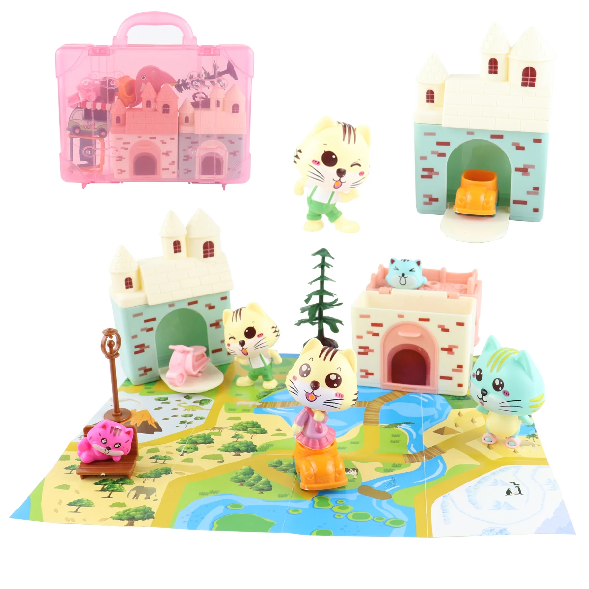 Pretend Play Toy Fashion Mini Pets Cat House Toys For Children Play House Interactive Cat Care Center Toy Accessories Kids new