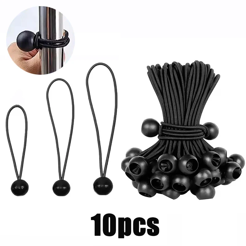 Cordas Elásticas Bungee Ball (10 Peças) para Amarração de Lonas, Barcos, Mastros, Bandeiras e Acessórios de Camping