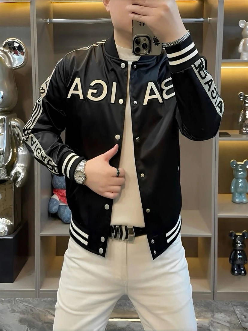 

Мужская модная роскошная куртка 2025 года, осенняя новинка, с воротником-бомбером, с буквенным принтом, легкая, универсальная, индивидуальная