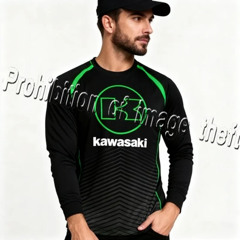 

Kawasaki Men's Long Sleeved Shirt with Motorcycle Elements Printed for Riding, Commuting, Windproof and Warm Knight's Top