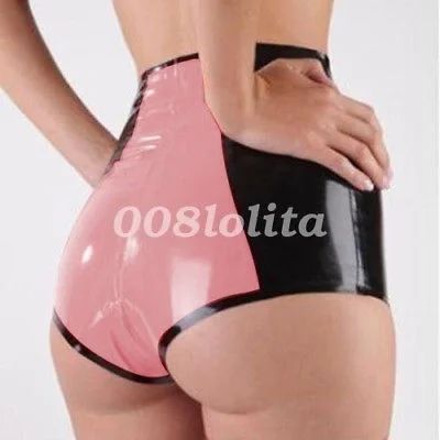100% Latex Rubber Women Sexy Shorts Briefs Crotch Zipper Size XS-XXL