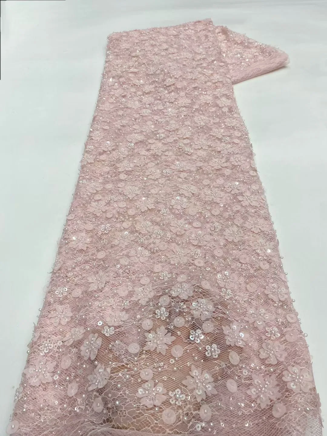 Tissu africain en dentelle à paillettes et perles rose oignon, Tulle brodé en maille pour marié français du Nigeria, pour robe de mariée pour femmes, offre spéciale