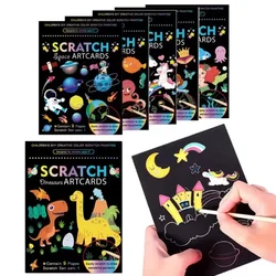 Sihirli gökkuşağı renk Scratch sanat boyama kağıt kartı kiti karikatür çizim kurulu çocuklar için boyama kitapları DIY eğitici oyuncaklar hediyeler