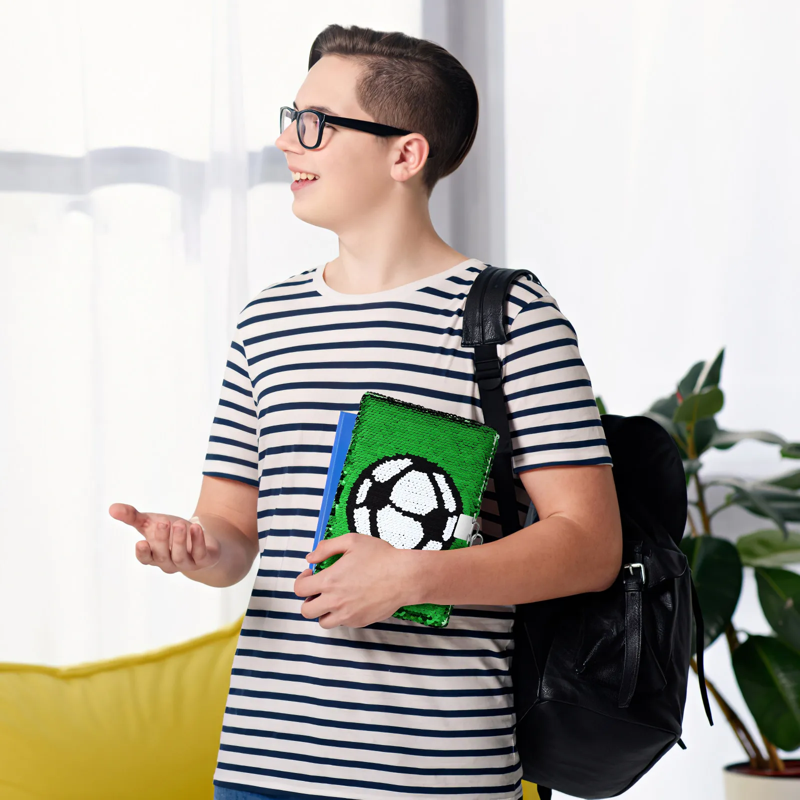 

Блокнот с пайетками и футбольным узором, двусторонняя обложка, дневник с замком, записная книжка для путешествий, блокнот для заметок