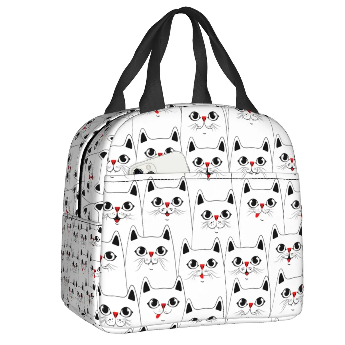Custom Cute Cats Insulated Lunch Bags for Women Cartoon Animal Kitten Portable Cooler Thermal Food Lunch Box School