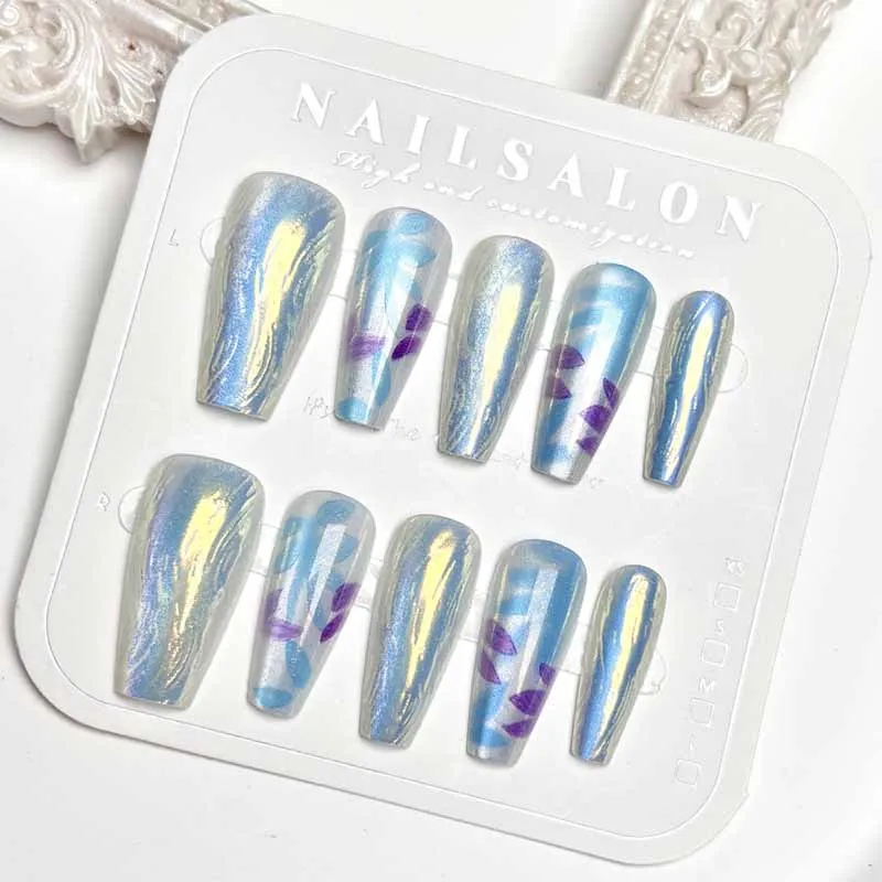 10 stuks vrouwen Franse stijl high-end 3D reliëf bloemblaadje met cat eye pless op nagels nagelplaten aurora bloem nepnagels nagelkunst