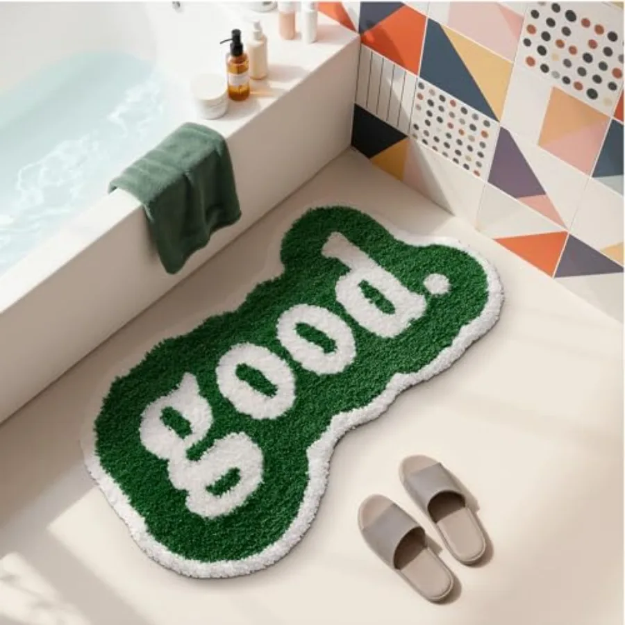 

Cute Rugs for Bathroom Shaped Bath Mats Funny Area Rug Green Non Slip Absorbent Soft Bath Mat Quick Dry Machine Washable for Sh