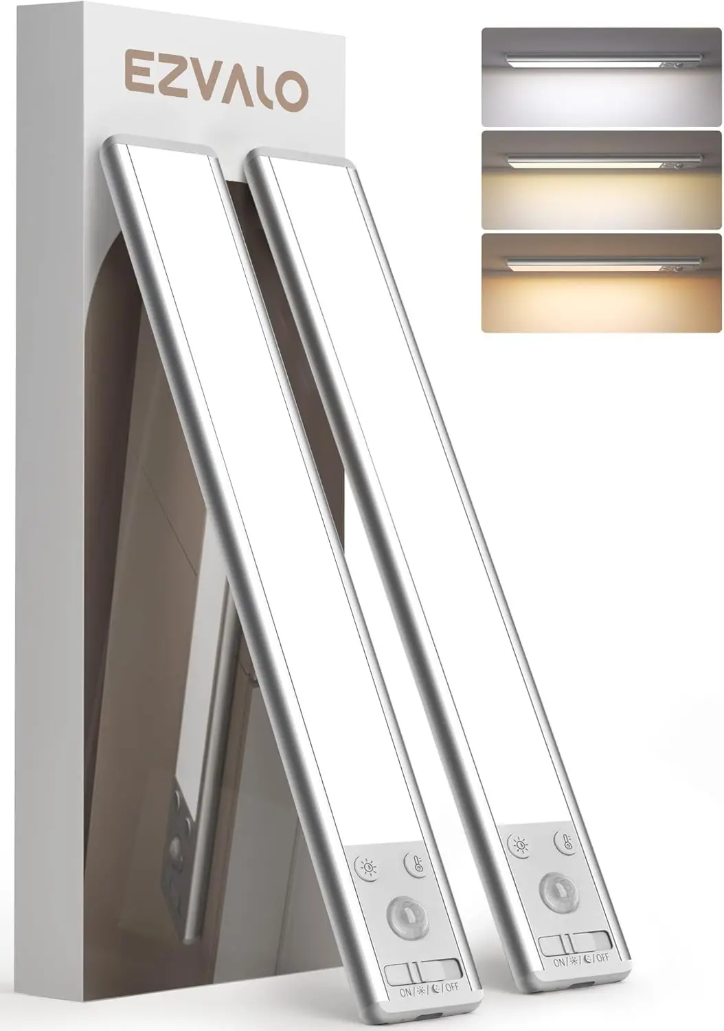 

Перезаряжаемый светильник с датчиком движения, аккумулятор 2400 мАч, 3 цветовые температуры, регулируемая яркость, магнитное беспроводное крепление для кухни и кладовой (2 шт.)