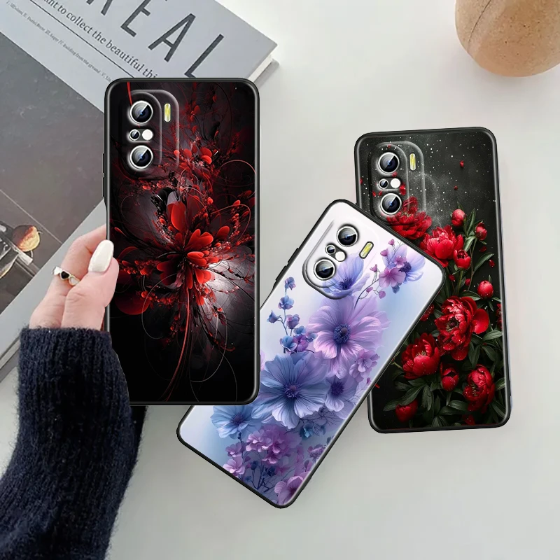 Flower Mysterious Fashion Cool For Xiaomi Redmi 9A 9C 9AT 10C 9 9T 10 12C 13C A3 12 K60 A1 K50 K40 5G Black TPU Phone Case