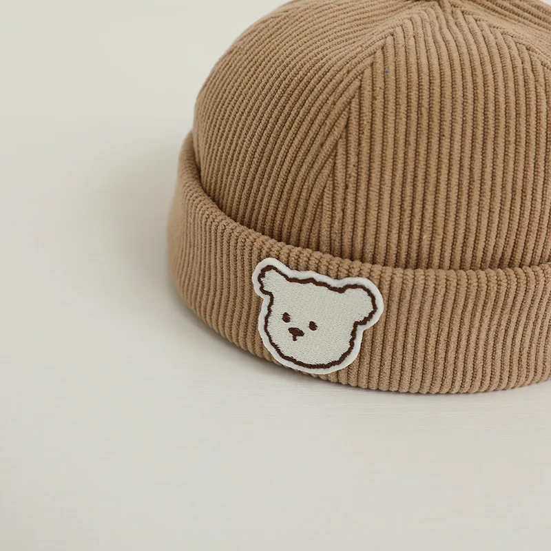 Solid Corduroy Brimless หมวกสําหรับทารกโดม Melon หมวกการ์ตูนหมีเด็กหมวก Bonnet ฤดูใบไม้ร่วงทารก Docker หมวก 3-24Month เด็กผู้หญิง