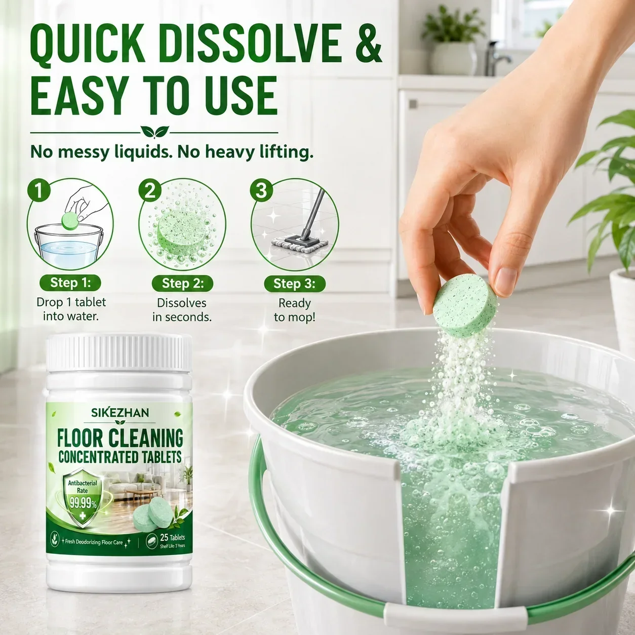 Floor Cleaner Concentrated Tablets 25pcs, Deodorizing Antibacterial Mop Solution for Laminate Wood Tile Marble Home Cleaning