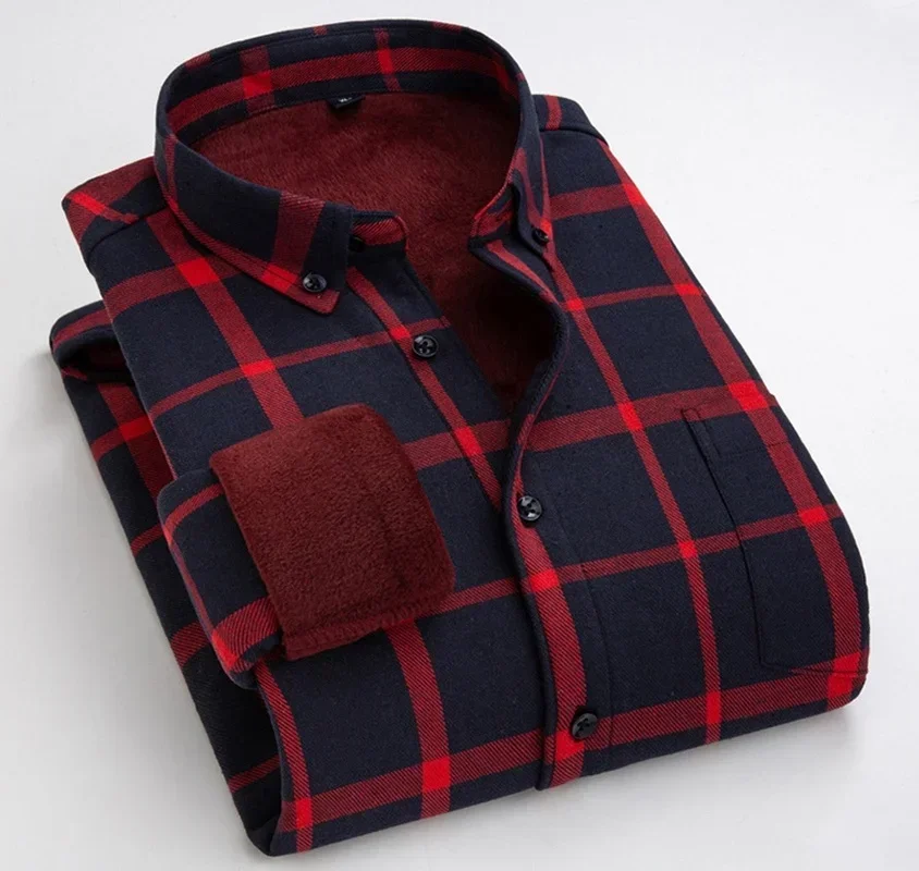 Men's warm and velvet shirts in autumn and winter fashion casual plaid business formal cotton shirts