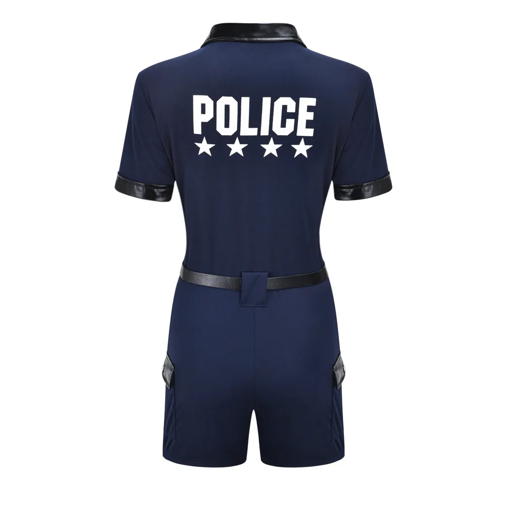 Women Police Costume Zipper Sexy Cop Officer Bodysuit Seduction Policewomen Uniform Cosplay Carnival Halloween  Fancy Dress