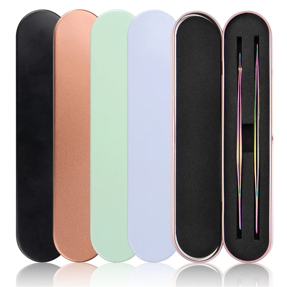 Eyelashes Tweezers Box Exquisite Tinplate Protection 2 Slots Storage Box Eyelash Lash Extension Beauty Pencil Case Makeup Tools