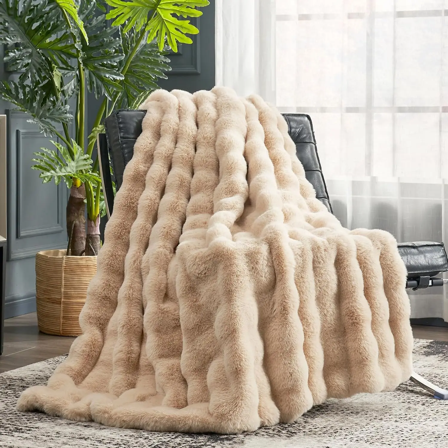 

Soft Faux Fur Throw Blanket, 50x60 Inches Beige, Cozy Plush for Couch and Bedroom