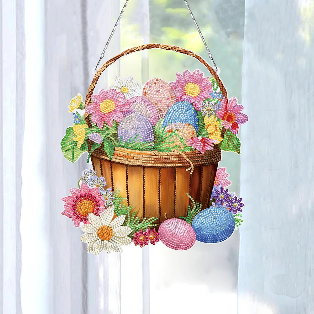 

Easter Acrylic Single-Sided Diamond Painting Hanging Pendant Colorful Rhinestone Diamond Art Window Pendants for Home Wall Decor