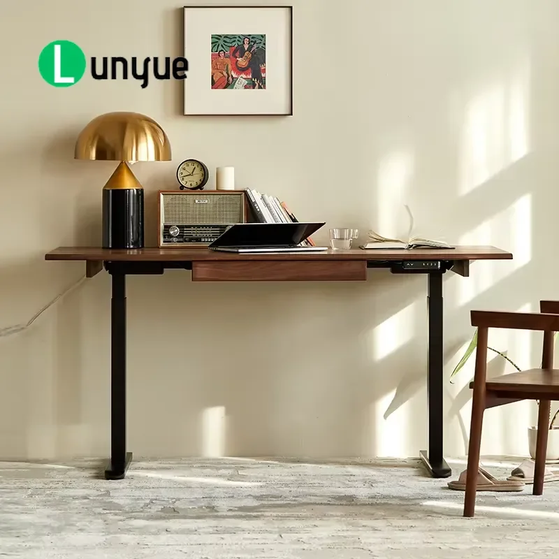 Modern Minimalist Assembled Durable Height Adjustable Desk North American Black Walnut Solid Wood Sit Stand Writing Computer