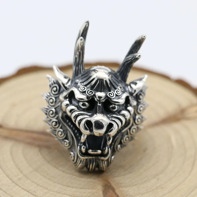 

Ethnic Style Beast Head S925 Sterling Silver Leading Ring, Dominant Male Opening Thai Silver Index Finger Ring, Retro Made Old S