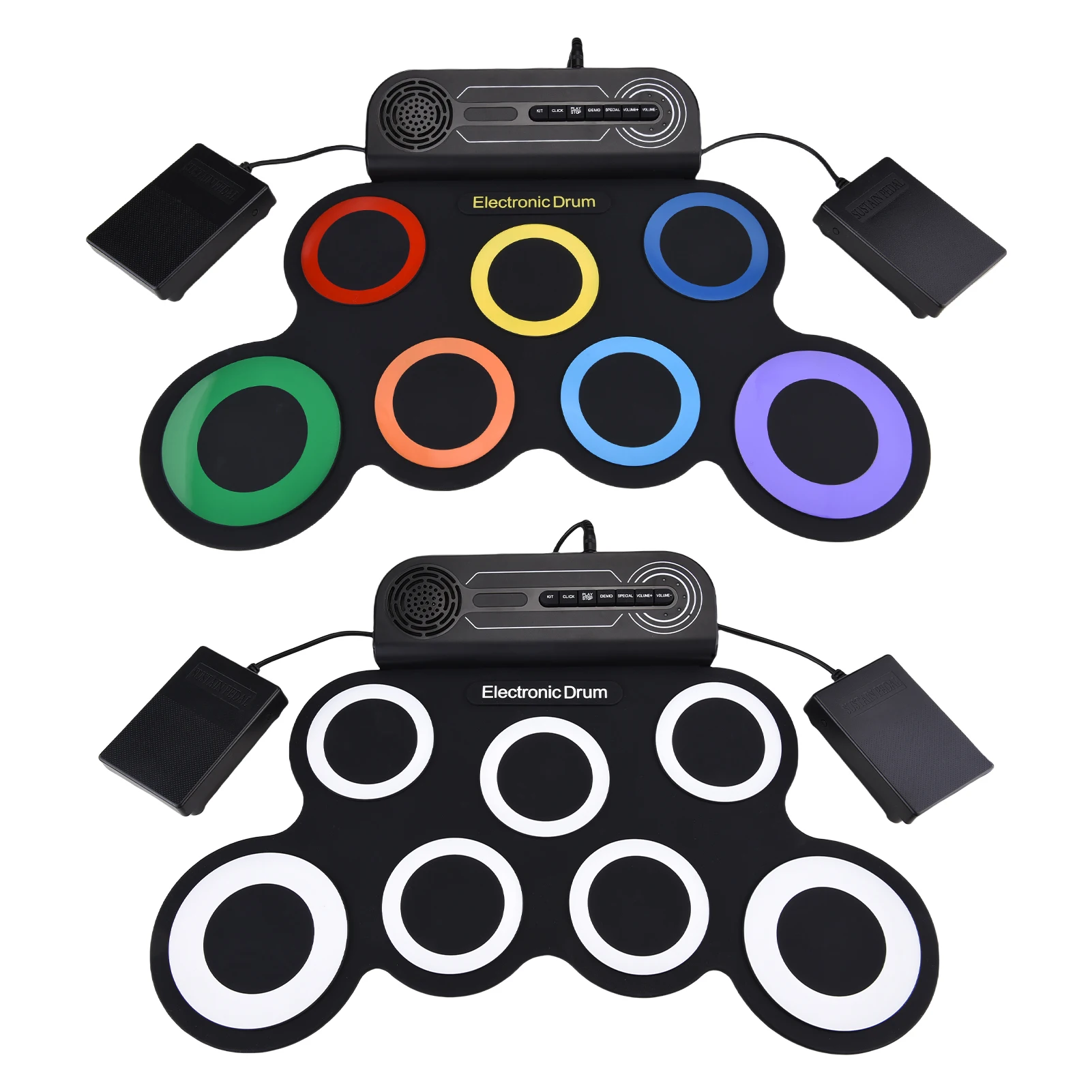 

Электронная барабанная установка, ручной барабан, поддерживает различные аудиосиликоновые тренировочные площадки с динамиком, барабанные палочки, педаль, перезаряжаемая