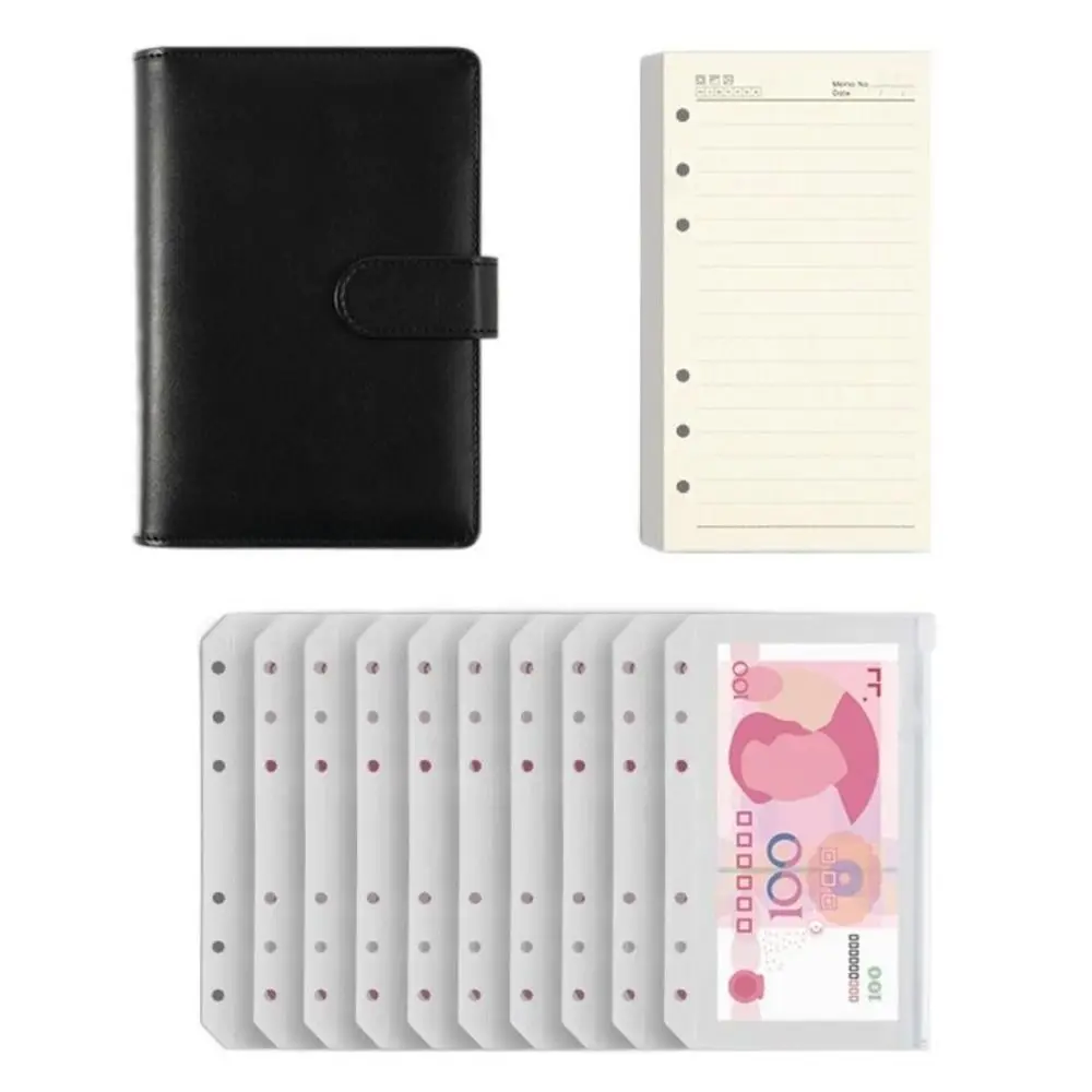 Pu Leather Loose-Leaf Notebook A6 Macarone Color Saving Money Binder with Storage Wallet 6 Holes Binder Planner Organizer