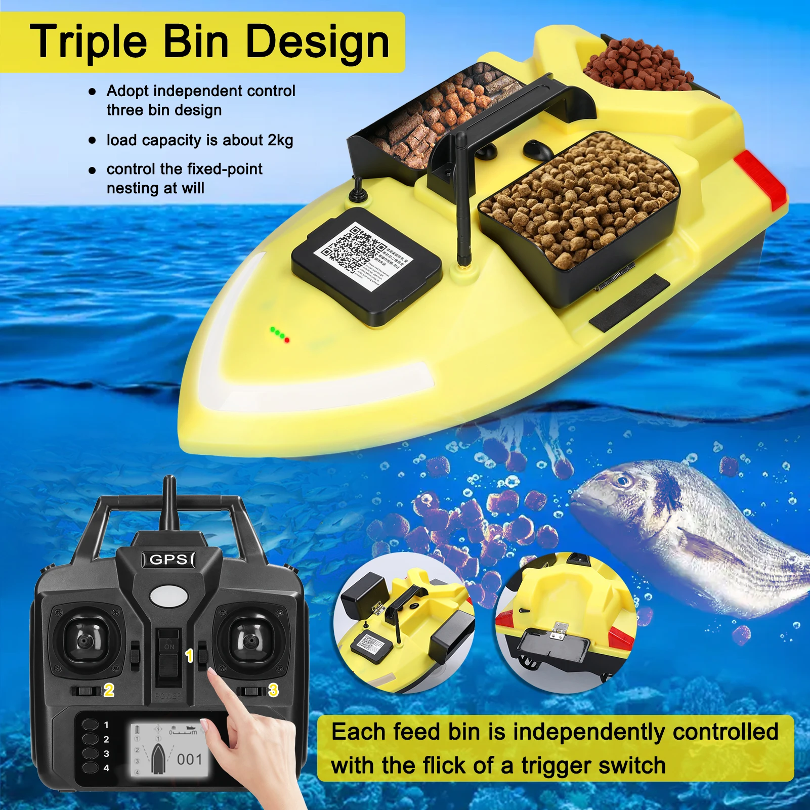 V020 GPS Fishing Bait Boat 500m Remote Control Bait Boat Dual Motor Fish Finder 2KG Loading Support Automatic Cruise/Return