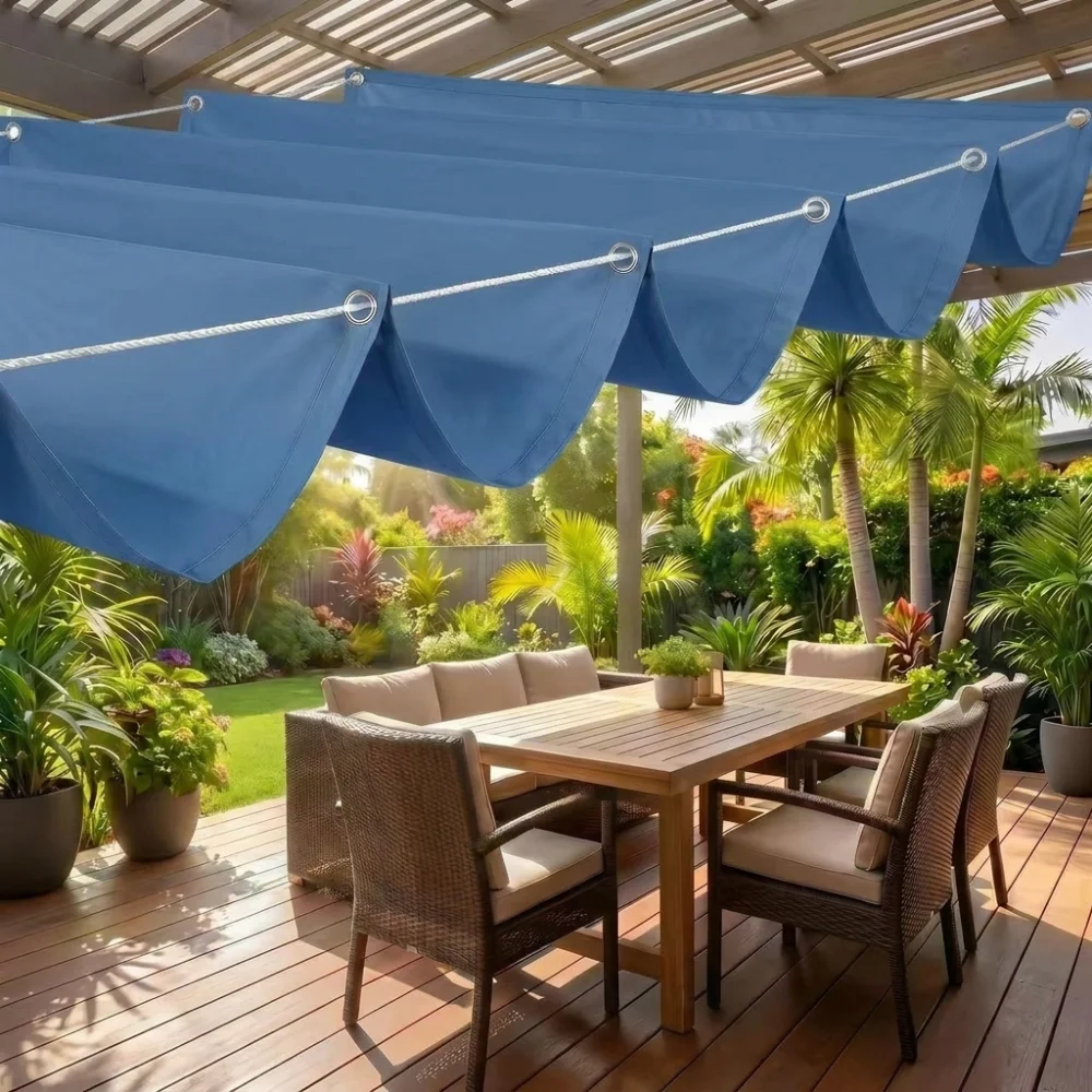 Waterproof Wave Retractable Sun Shade Canopy Heavy Duty Telescopic Outdoor Balcony Sun Awning Thick Polyester UV Protection