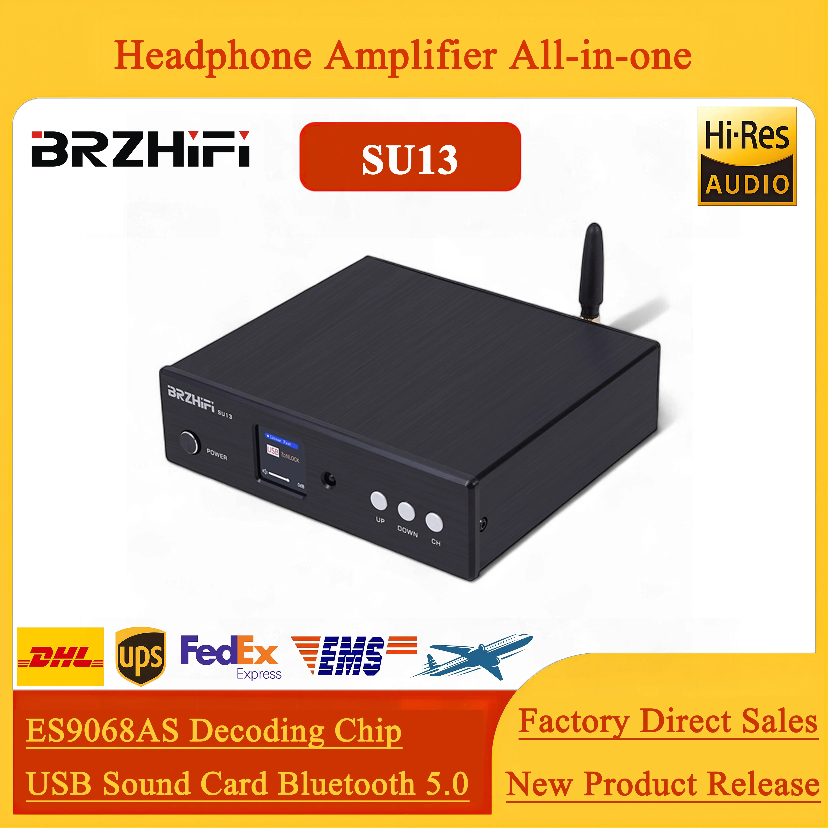 BRZHIFI SU13 escritorio HIFI Bluetooth ES9068 decodificador USB tarjeta de sonido interfaz Digital amplificador de auriculares todo en uno Bluetooth 5,0