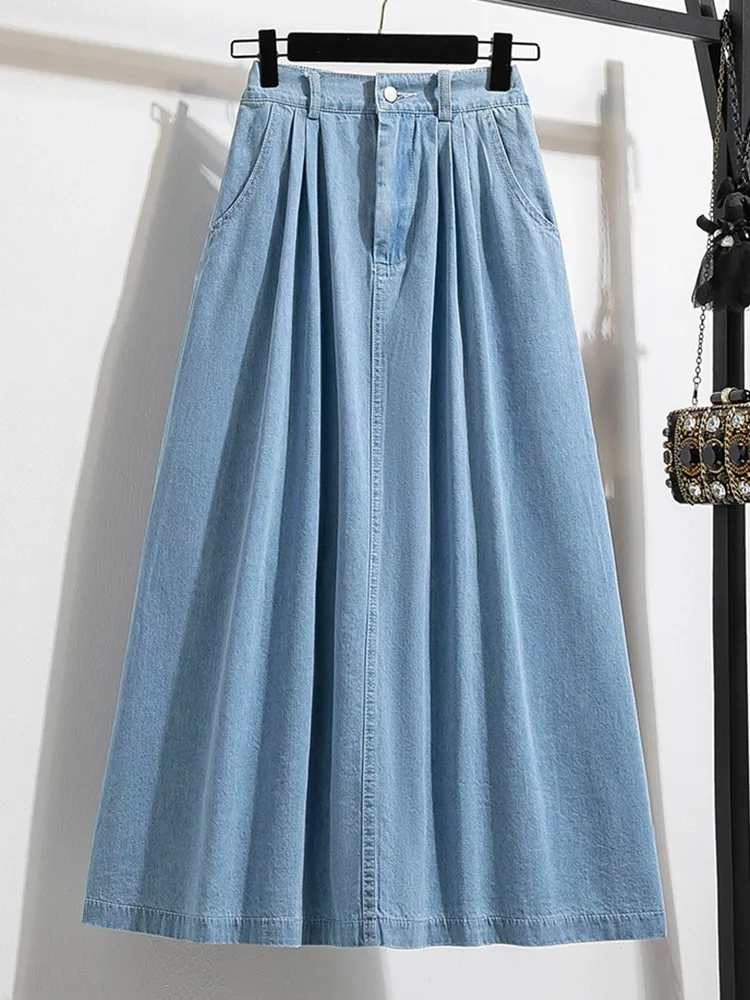 

High Waist Denim Long Skirt Women New Arrival 2023 Korean Style Vintage Solid Color All-match Female Casual Jean Skirts B2891