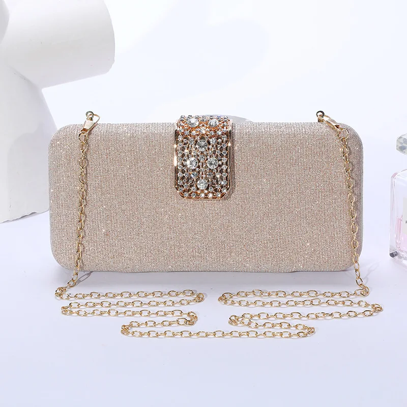 

Sparkling Square Evening Bags Luxury Diamonds Trendy Fashion Wedding Purse with Chain Classic Champange Clutch Handbag Bolsos