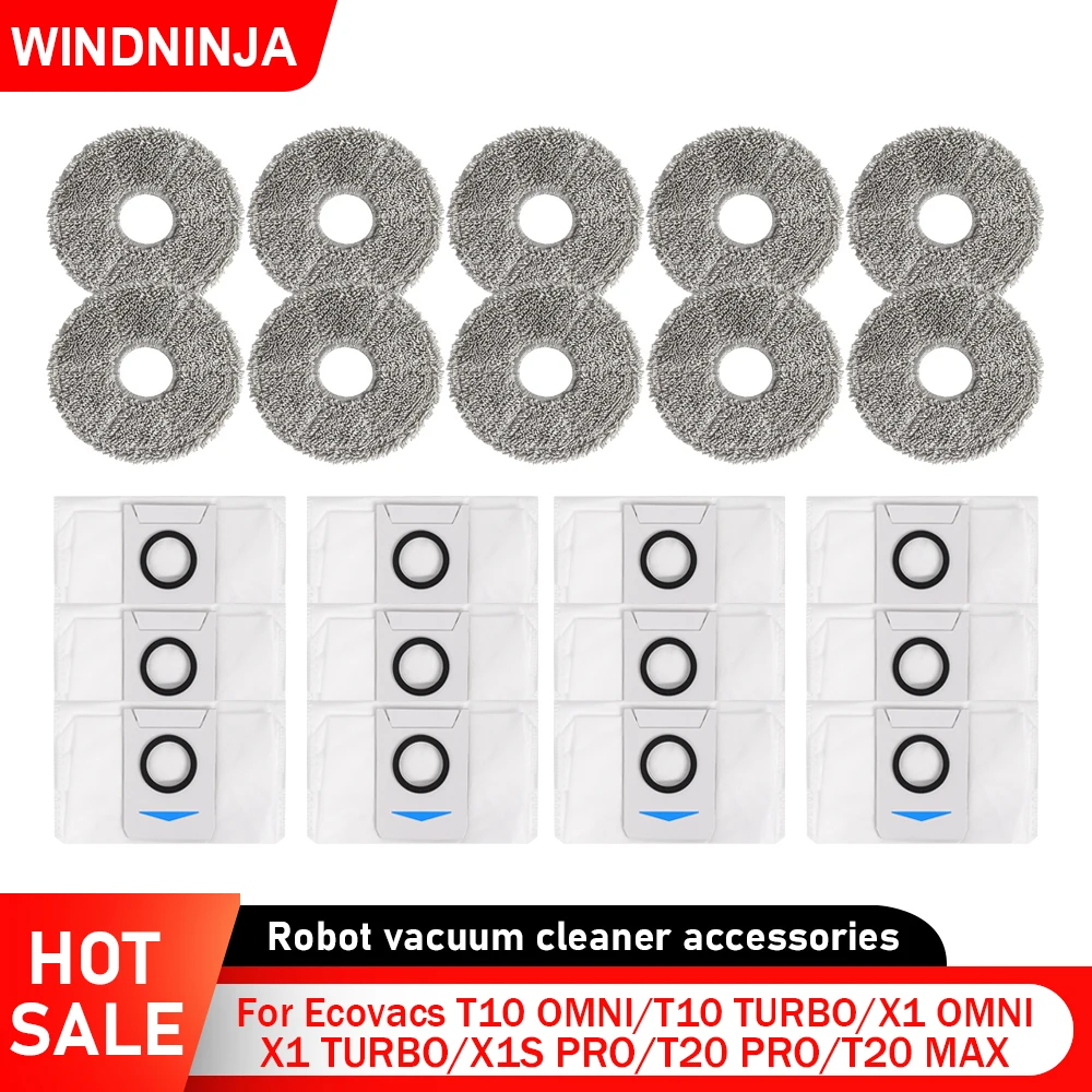 

Мешки для пыли, тряпки для швабры для Ecovacs X1S PRO X1 OMNI X1 TURBO T10 OMNI T10 TURBO T20 MAX T20 PRO T20 PRO PLUS, аксессуар для робота-пылесоса