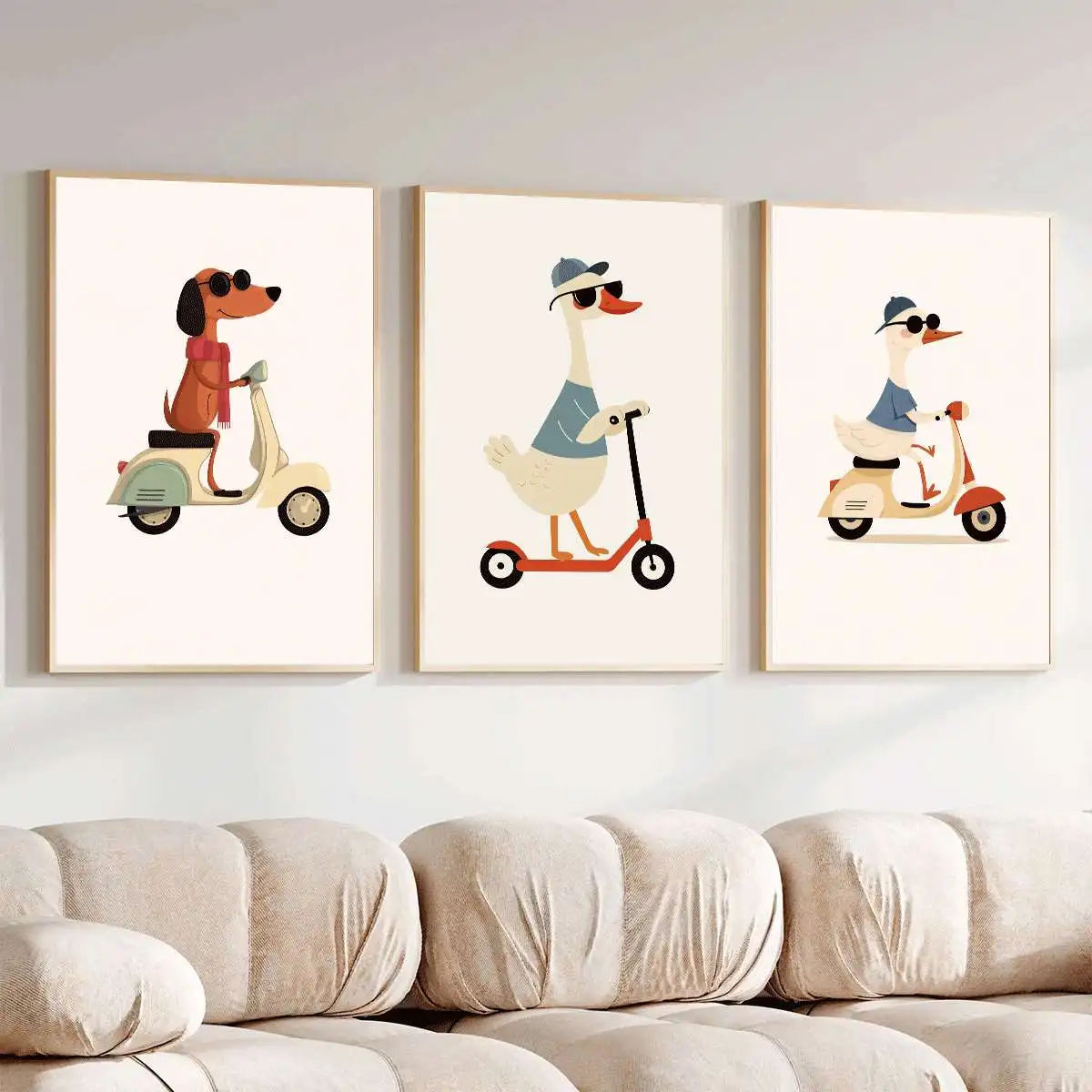 3PCS Animal Cycling Art Poster  Cartoon Wall Art for Children's Room  Fun Wall Decorations  Canvas Paintings For Room Decor