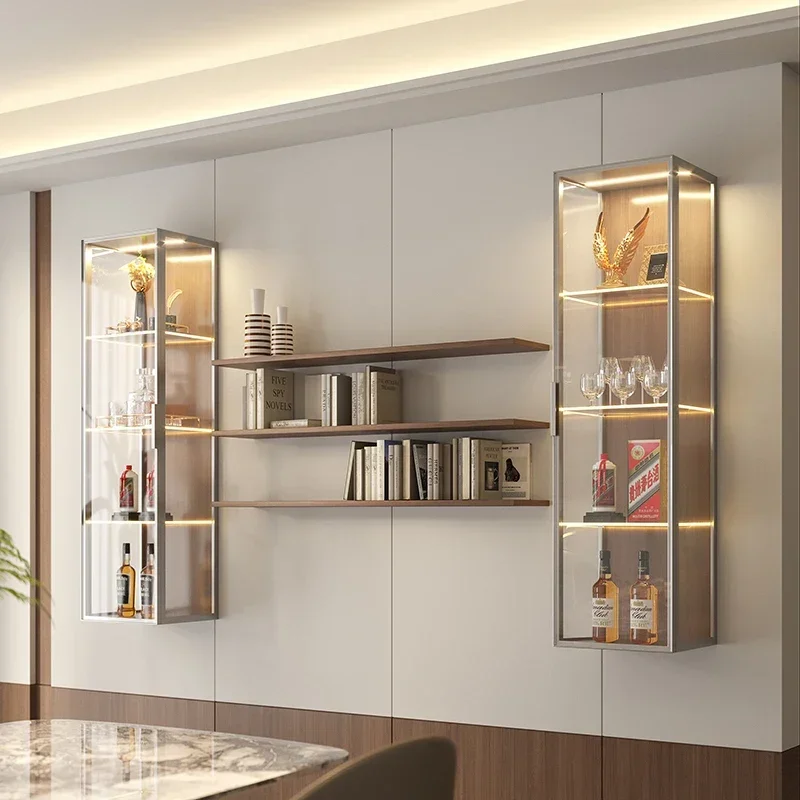 Advanced Italian Minimalism Light Luxury Wall Mounted Tempered Glass Restaurant Side Display Cabinets Living Room
